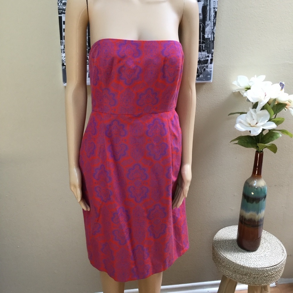 J.Crew Paisley Strapless Red & Purple Patterned Women’s Dress Size 10